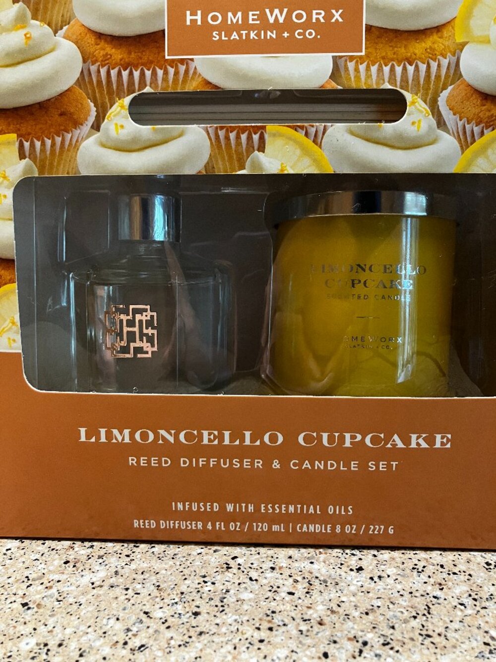 Homeworx Slatkin Limoncello Cupcake Reed Diffuser & Candle Set! NIB